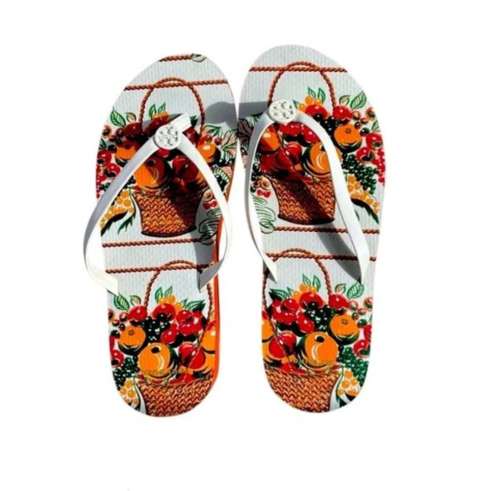 NEW Tory Burch 6 Flatform Flip Flop White Cloud FruitBasket Orange Rubber Sandal